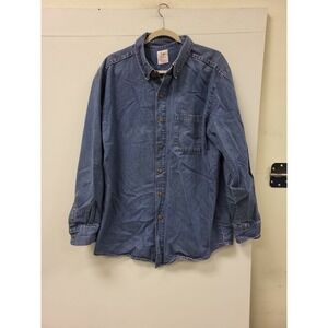 Open Trails Denim Shirt Mens Large 100% Cotton Button Up Long Sleeve Casual